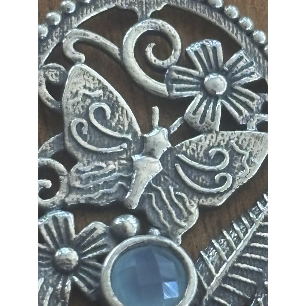 Southwestern Beautiful Sterling Faceted Blue Chalcedony Butterfly Pendant 24" - Picture 2 of 8